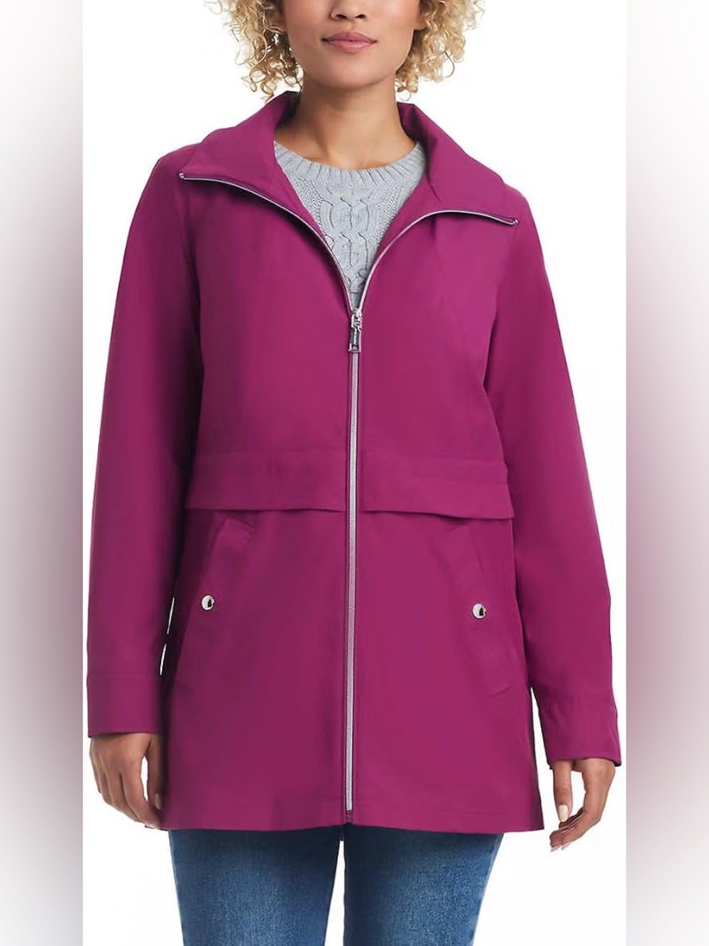 Vince Camuto Women's Magenta Zip-Front Trench Coat